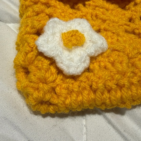 Handmade Orange Crochet Mini Bag with Flower Accent - Picture 2 of 3